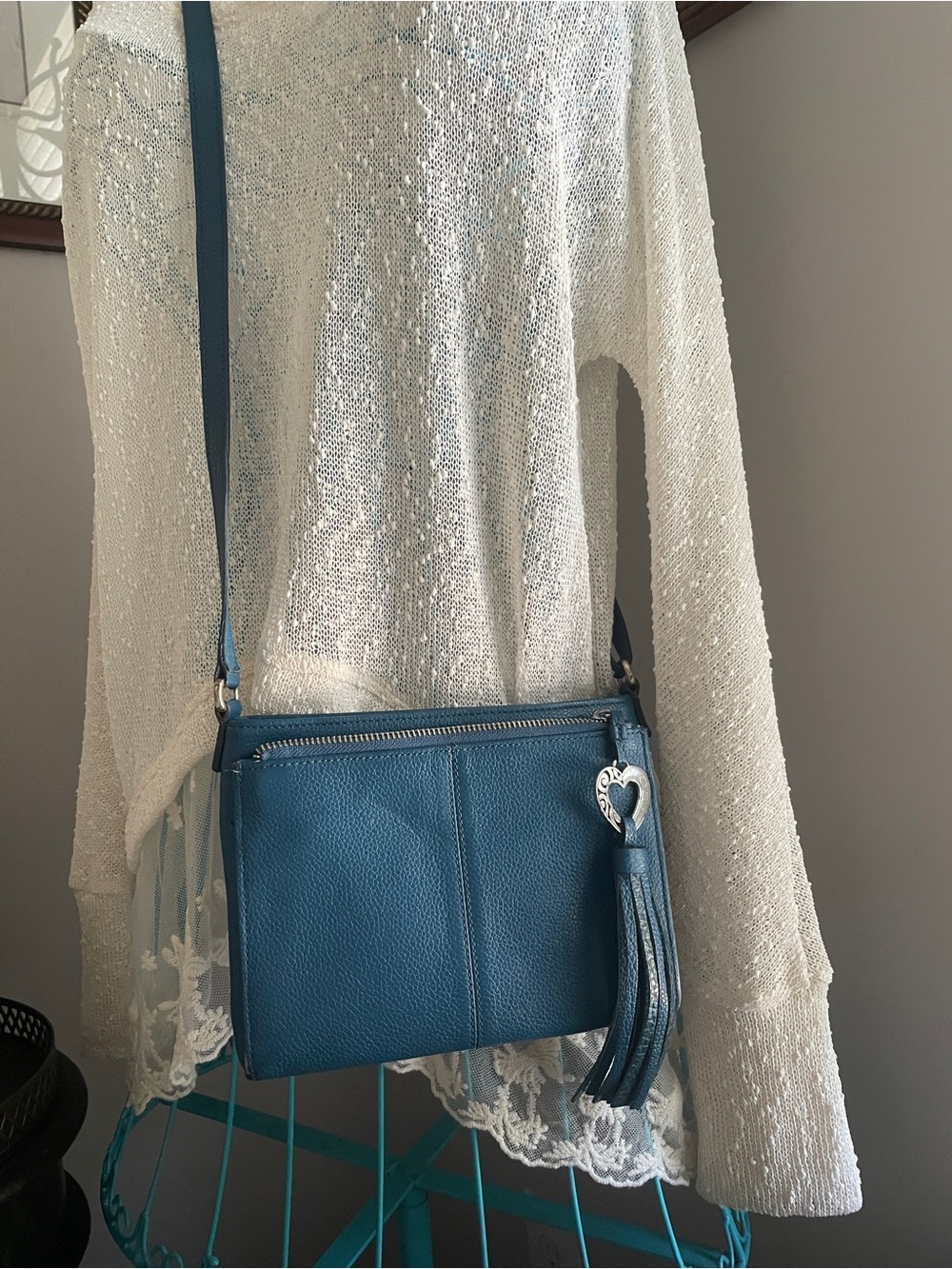 Brighton Barbados City Organizer Leather Crossbody Bag Turquoise - Picture 5 of 14